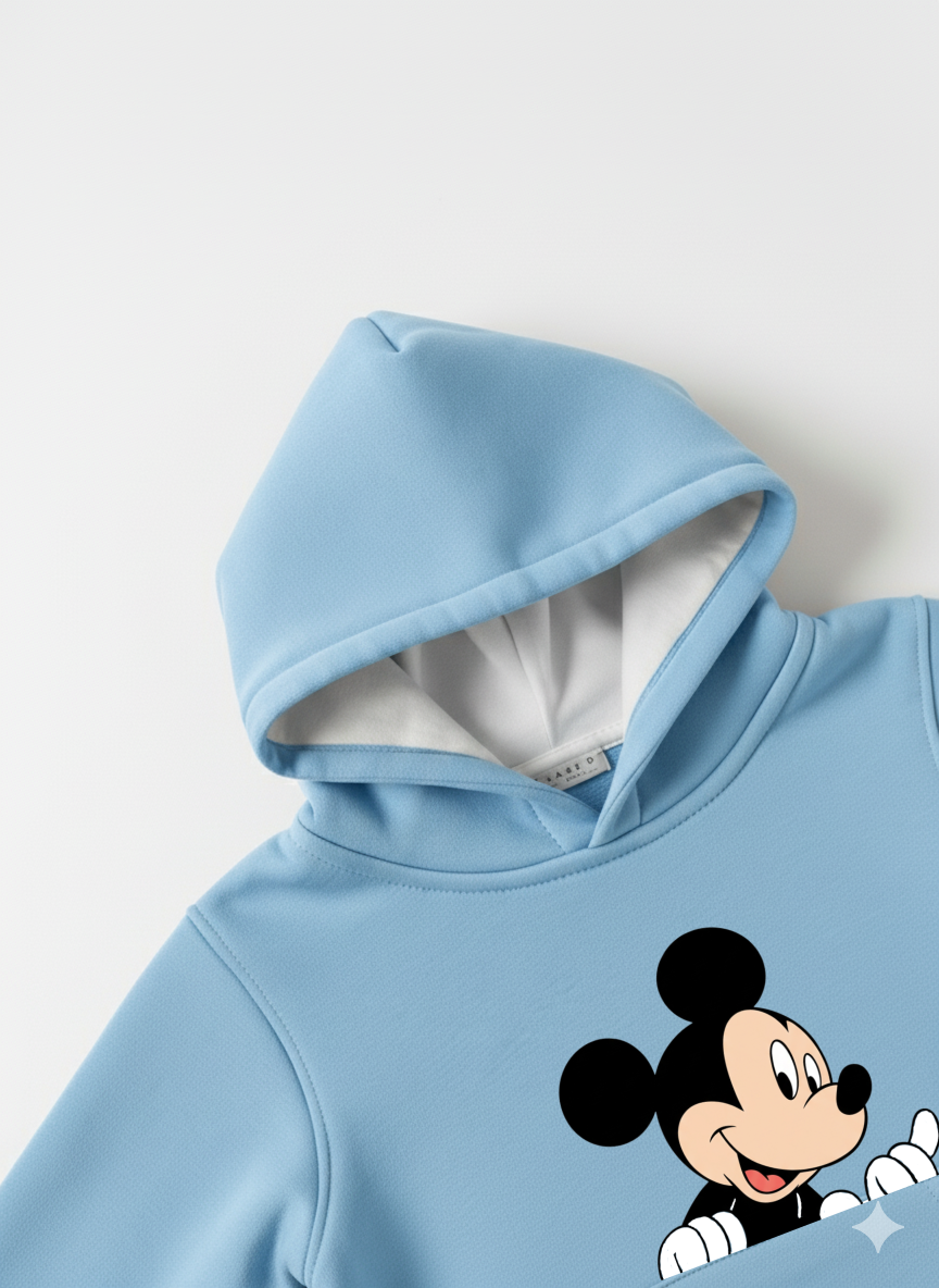 Sky blue Baby Hoodie with Cartoon Mickey Print – Cute Toddler Pullover My Little Co.