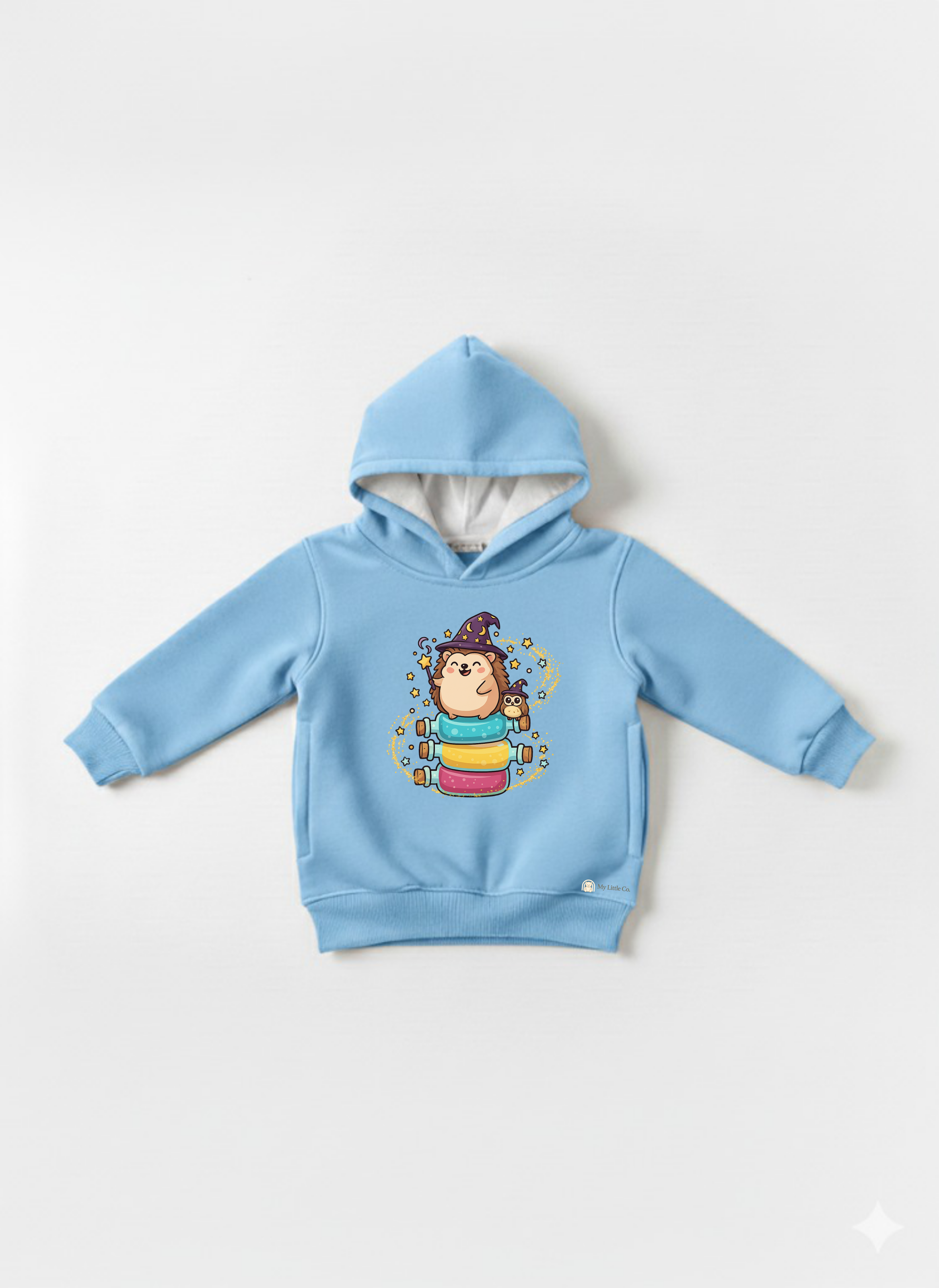 Sky blue Baby Hoodie with Cute Hedgehog Wizard Print – Magical Cartoon sweatshirt (Copy) My Little Co.