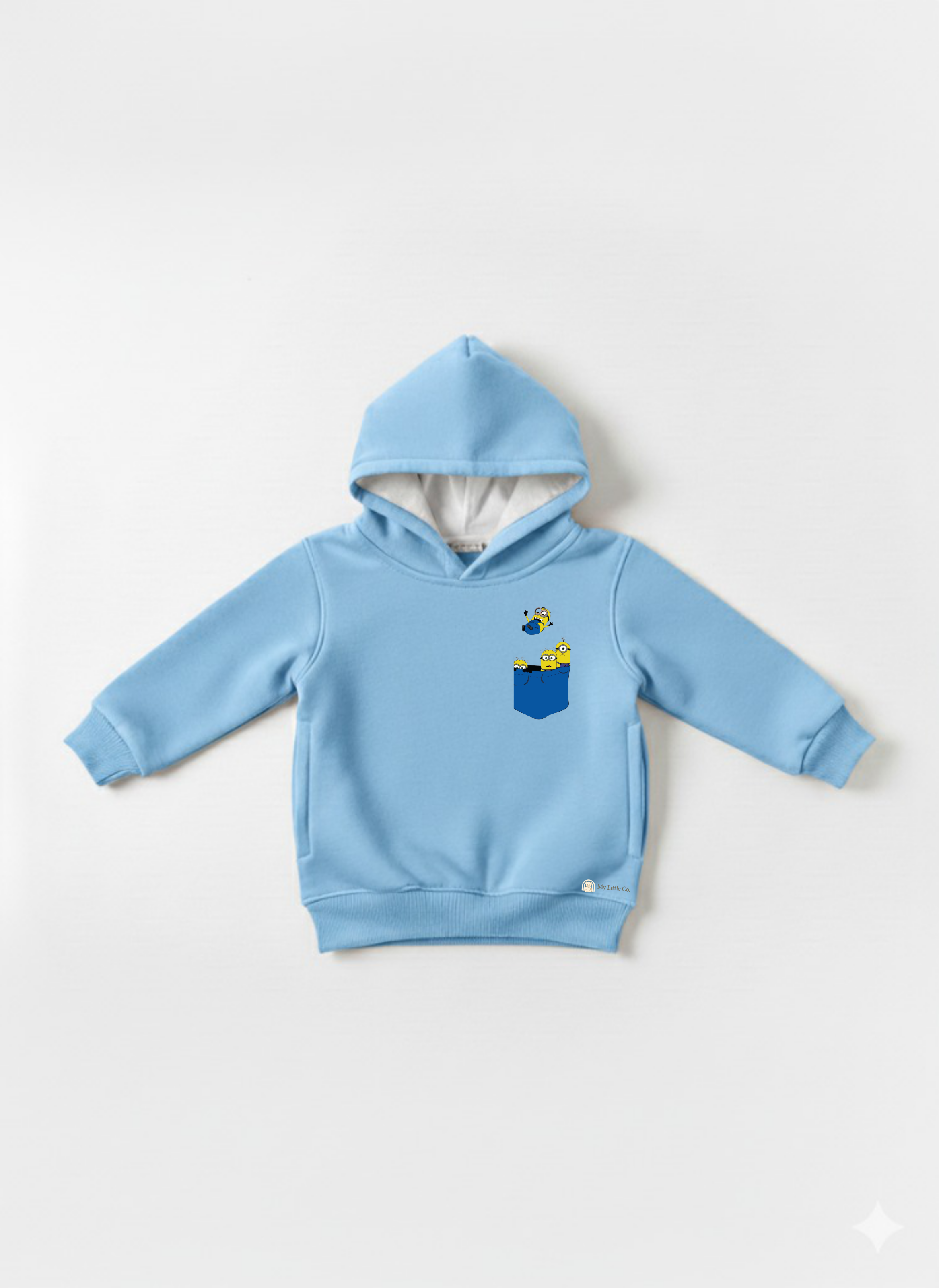 Sky Blue Baby hoodie with Minions Print – Front Pocket Pullover My Little Co.