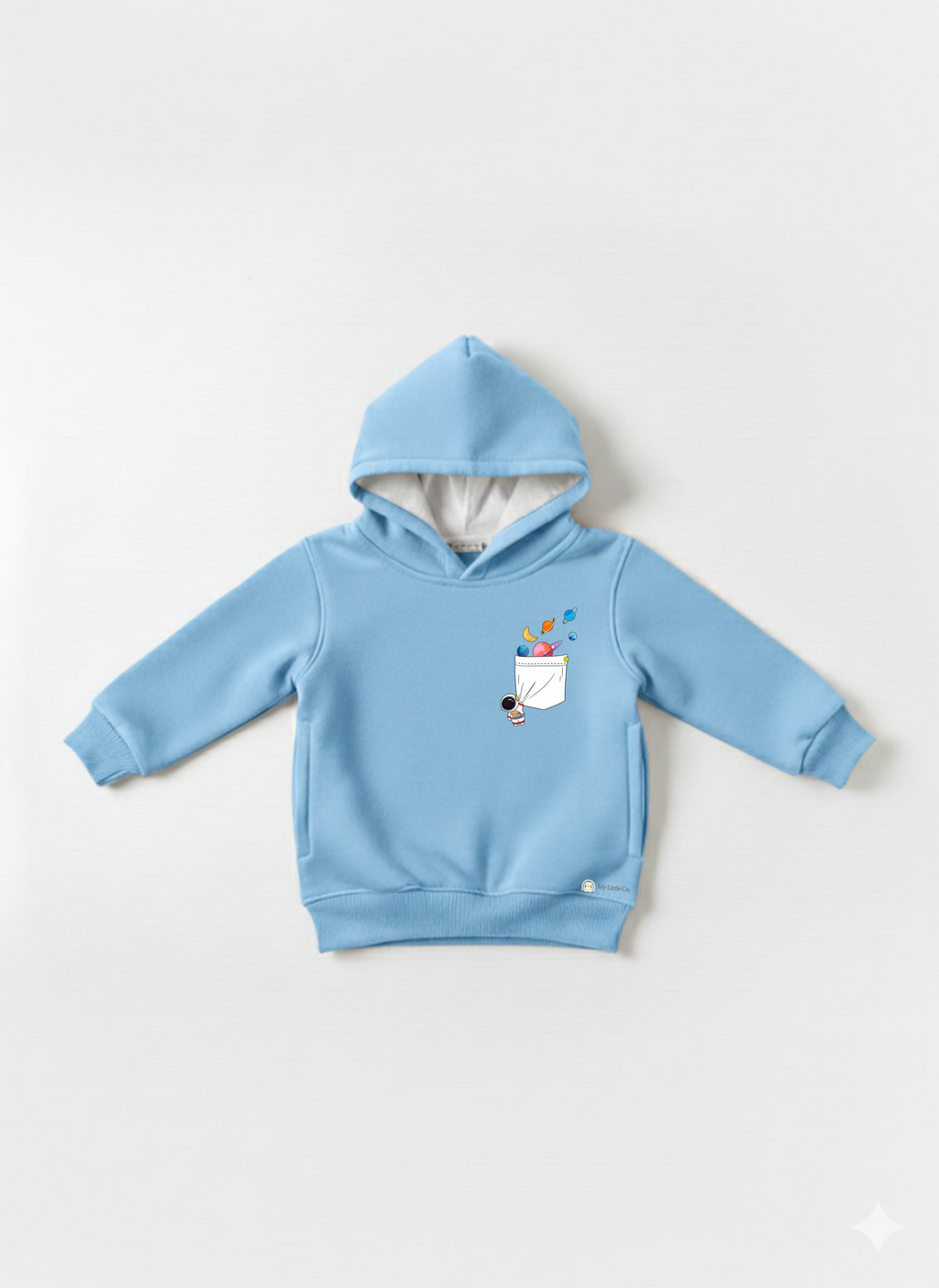 My Little Co. Sky Blue Kids Sweatshirt Hoodie Side Pocket | Space Adventure Graphic Winter Wear My Little Co.