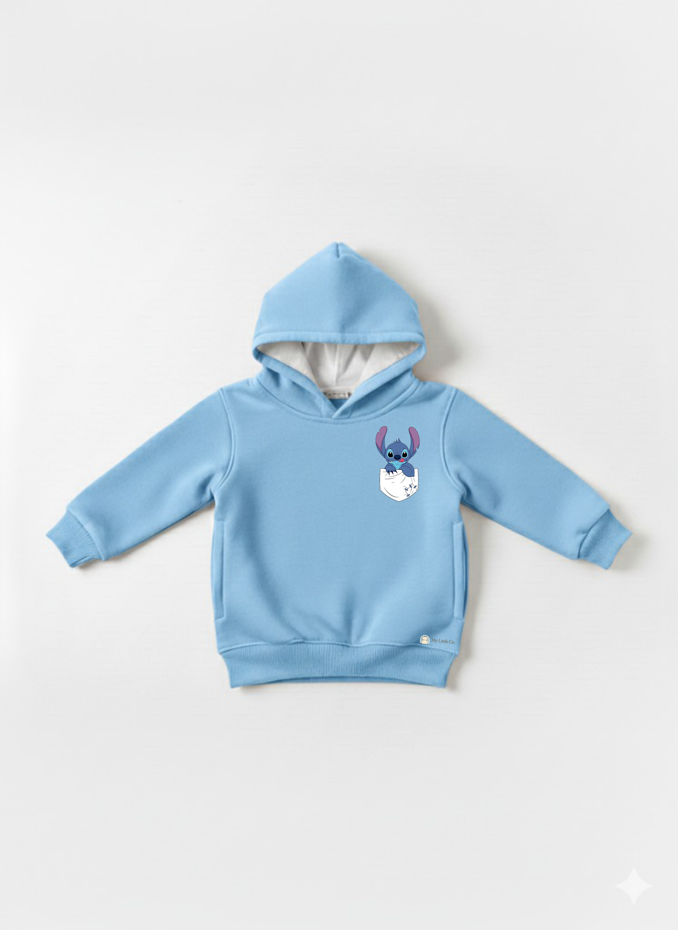 Sky Blue Baby Hoodie with Stitch Print – Cute Cartoon Sweatshirt My Little Co.
