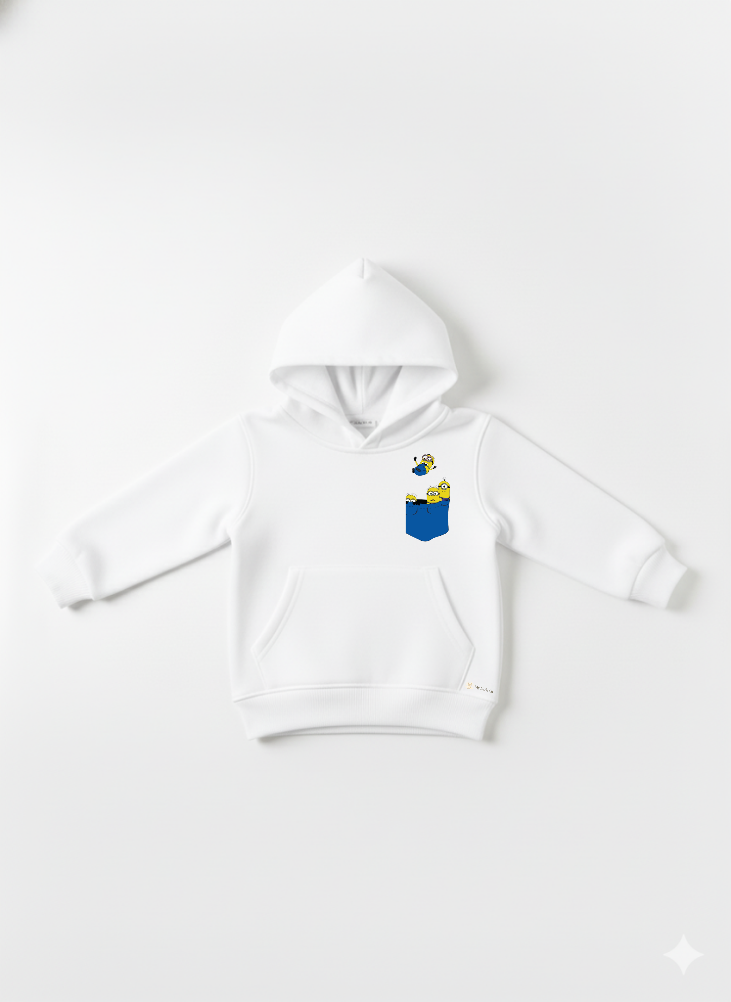 White Baby hoodie with Minions Print – Front Pocket Pullover My Little Co.