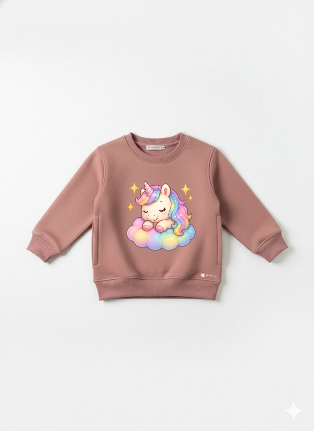My Little Co. Peach Kids Sweatshirt | Sleeping Unicorn Printed Winter Wear My Little Co.