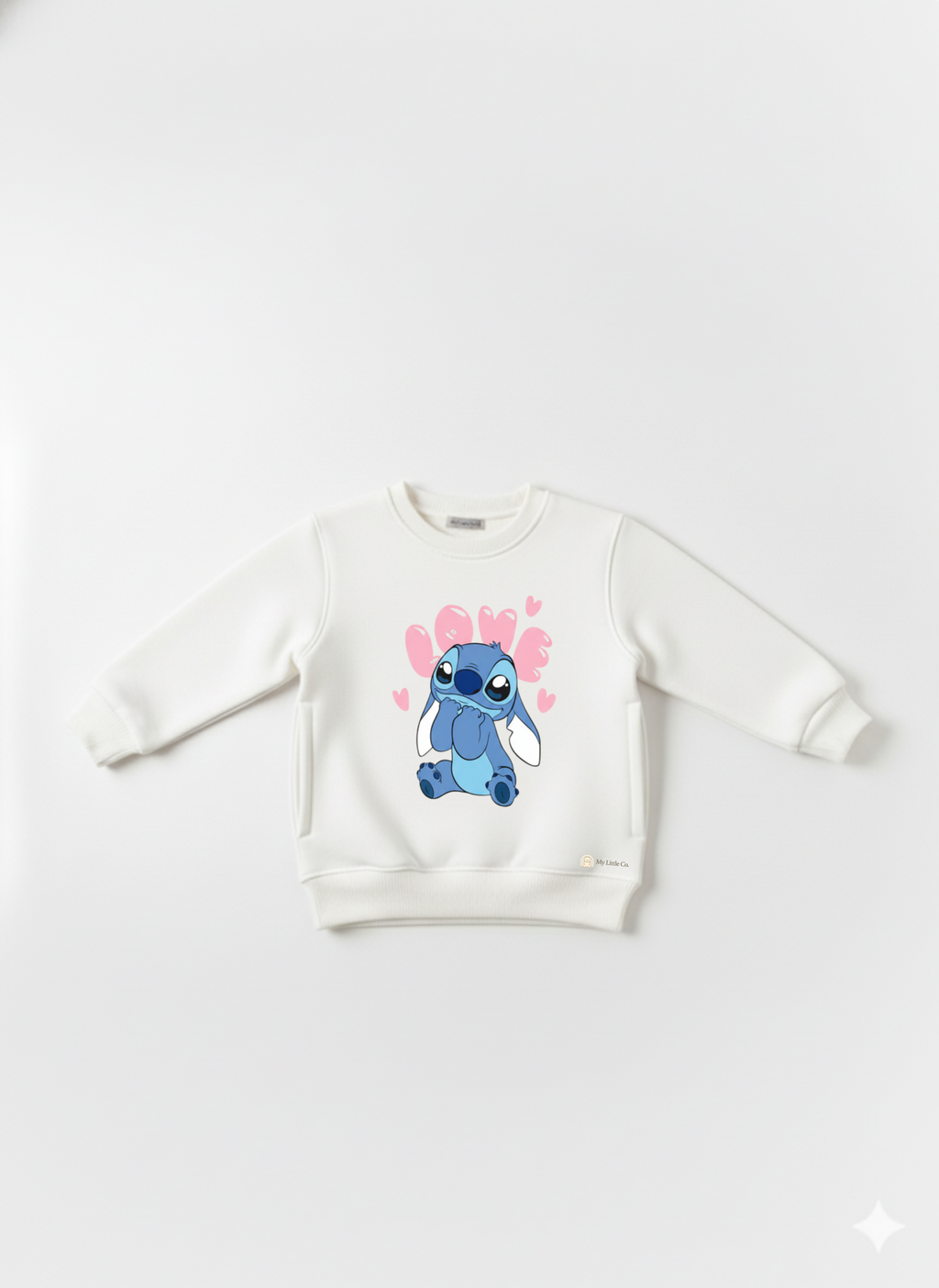 White Crew Neck Baby Sweatshirt with Blue Stitch Print My Little Co.
