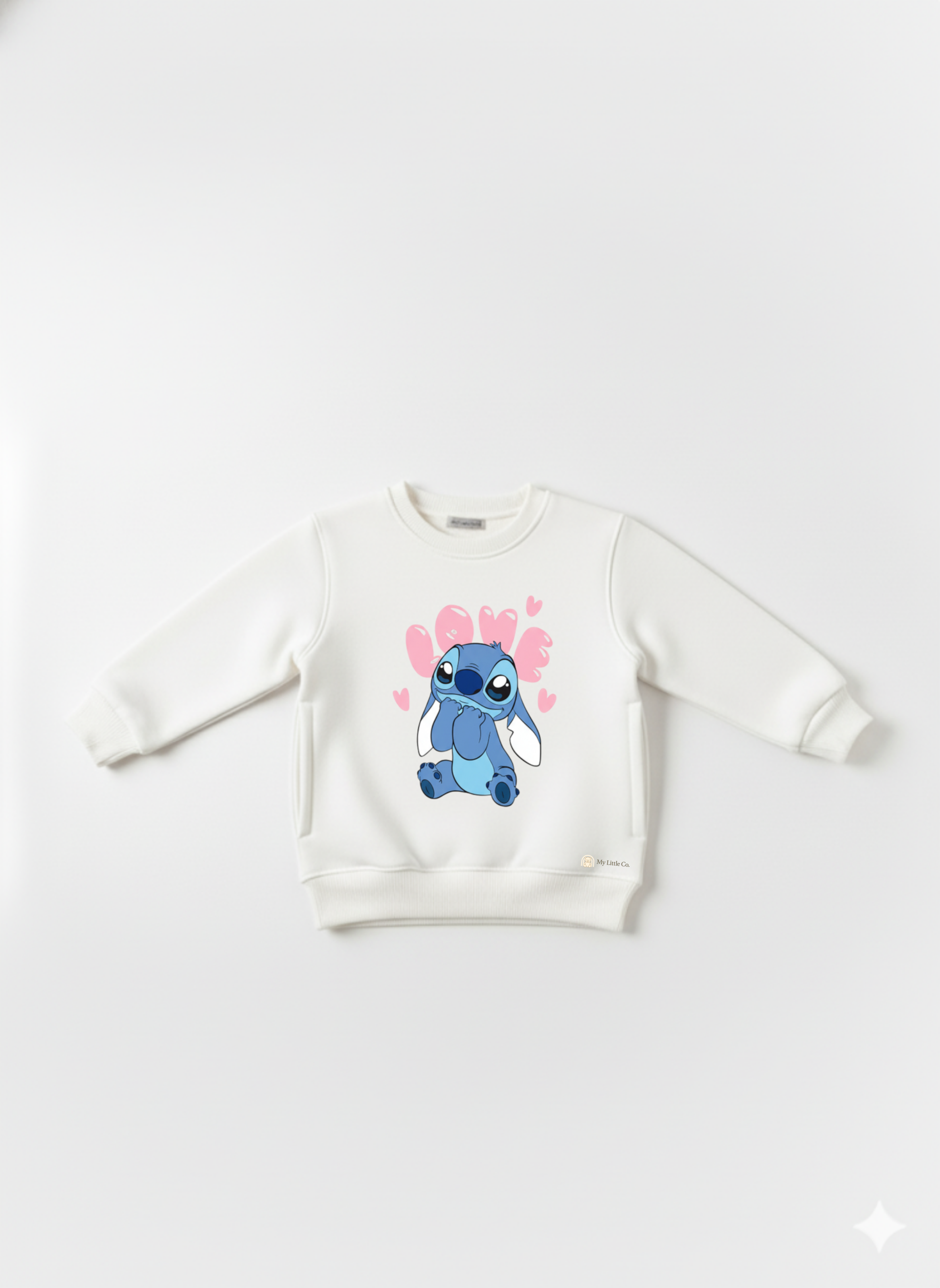 White Crew Neck Baby Sweatshirt with Blue Stitch Print My Little Co.