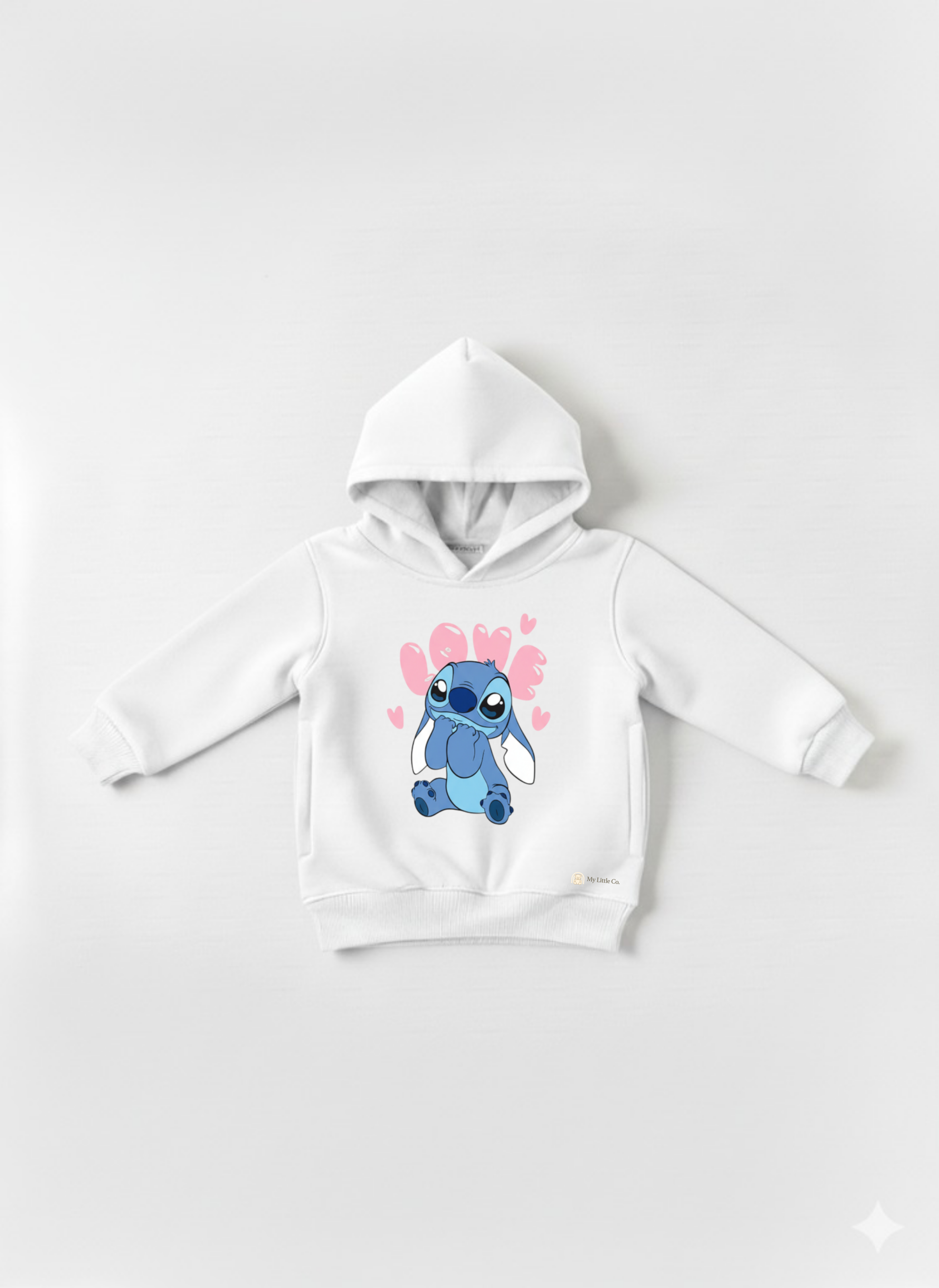 White Hoodie Baby Sweatshirt with Blue Stitch Print My Little Co.