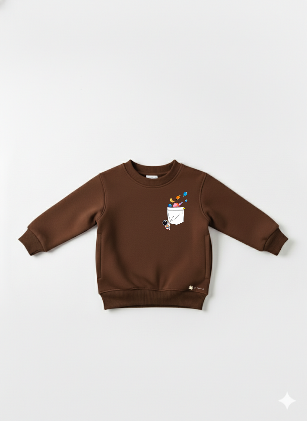 My Little Co. Brown Kids Sweatshirt | Space Adventure Graphic Winter Wear My Little Co.