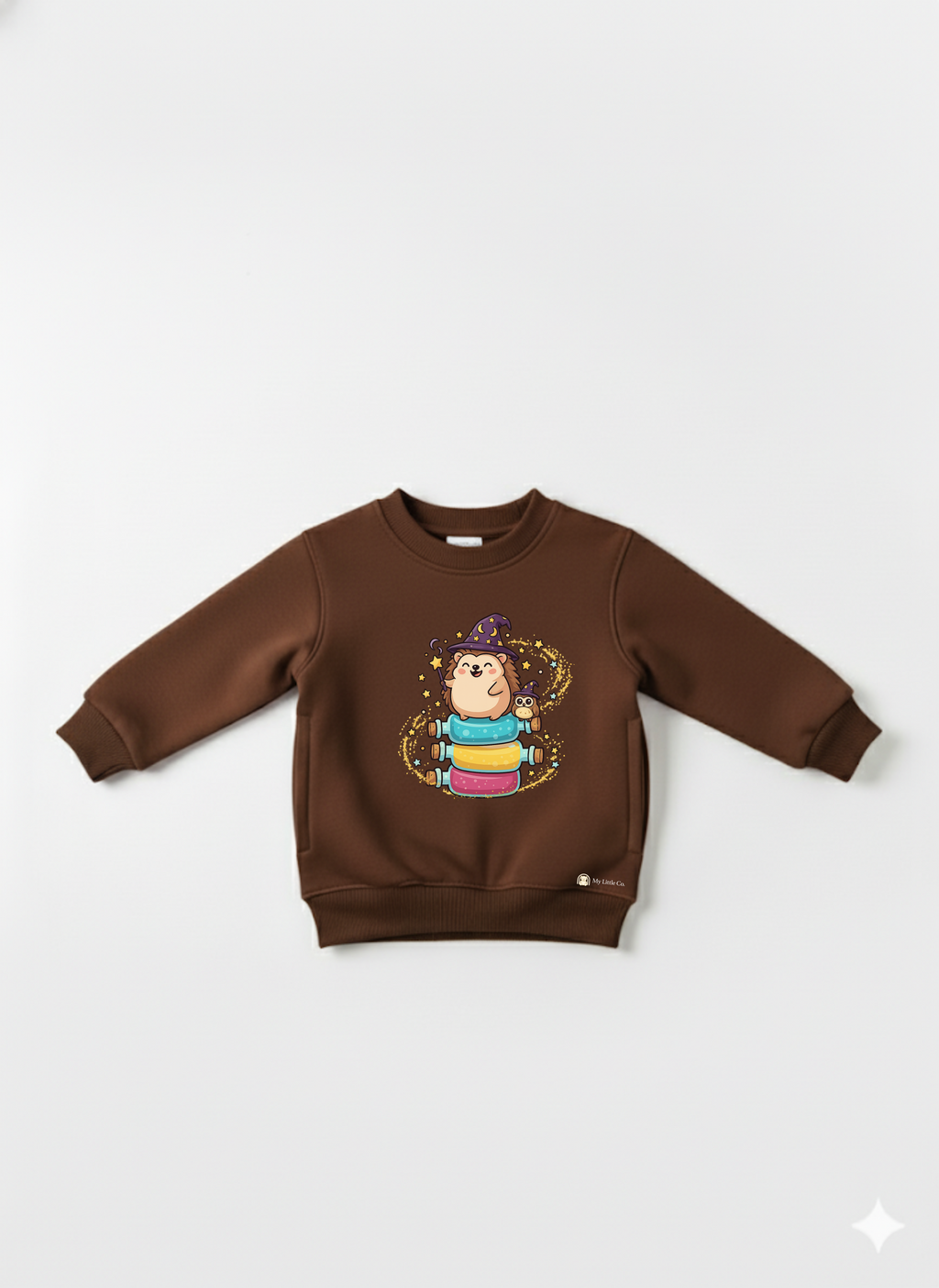 Brown Baby Crew Neck Sweatshirt with Cute Hedgehog Wizard Print – Magical Cartoon Pullover My Little Co.
