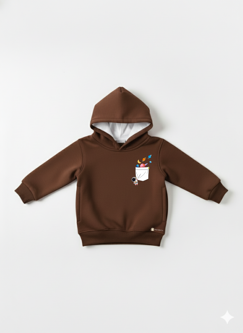 My Little Co. Brown Kids Sweatshirt Hoodie Side Pocket | Space Adventure Graphic Winter Wear (Copy) My Little Co.