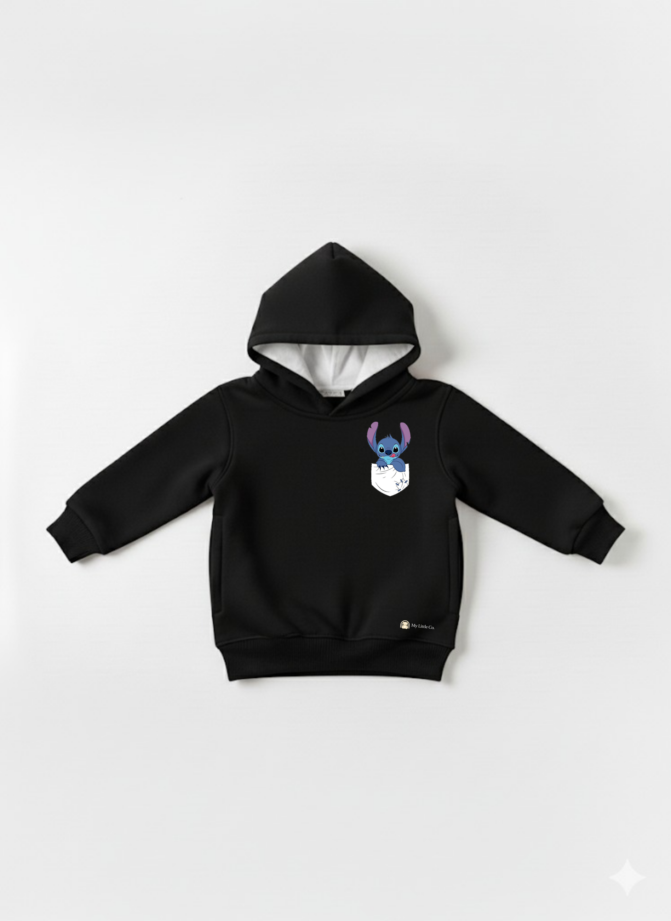 Black Baby Hoodie with Stitch Print – Cute Cartoon Sweatshirt My Little Co.