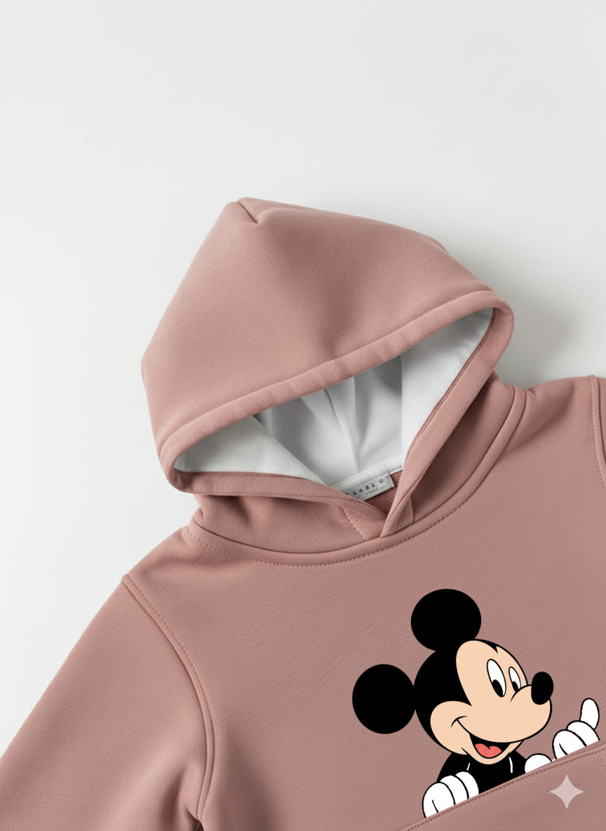 Peach Baby Hoodie with Cartoon Mickey Print – Cute Toddler Pullover My Little Co.