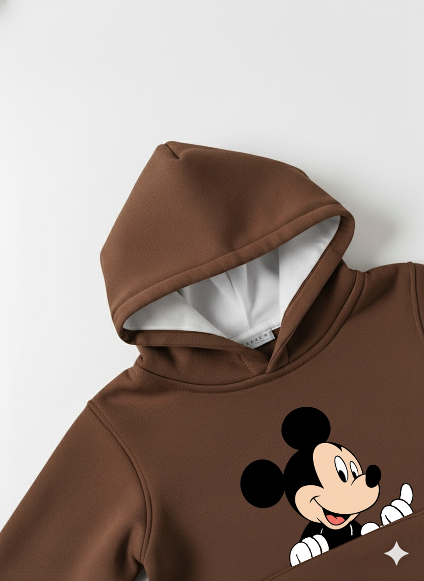 Brown Baby Hoodie with Cartoon Mickey Print – Cute Toddler Pullover My Little Co.