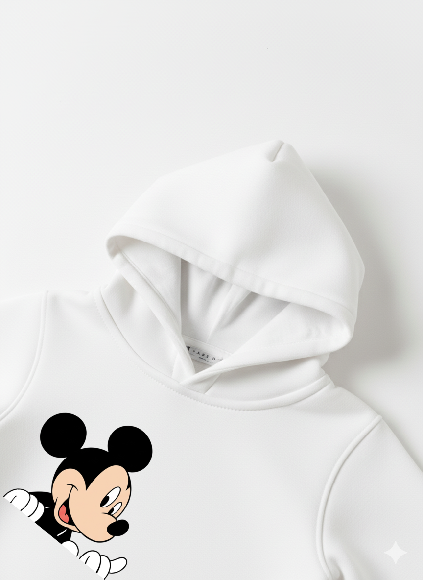 White Baby Hoodie with Cartoon Mickey Print – Cute Toddler Pullover My Little Co.