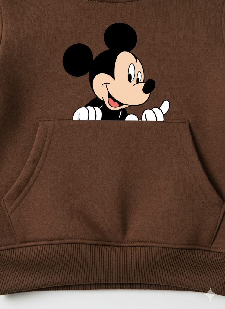 Brown Baby Hoodie with Cartoon Mickey Print – Cute Toddler Pullover My Little Co.