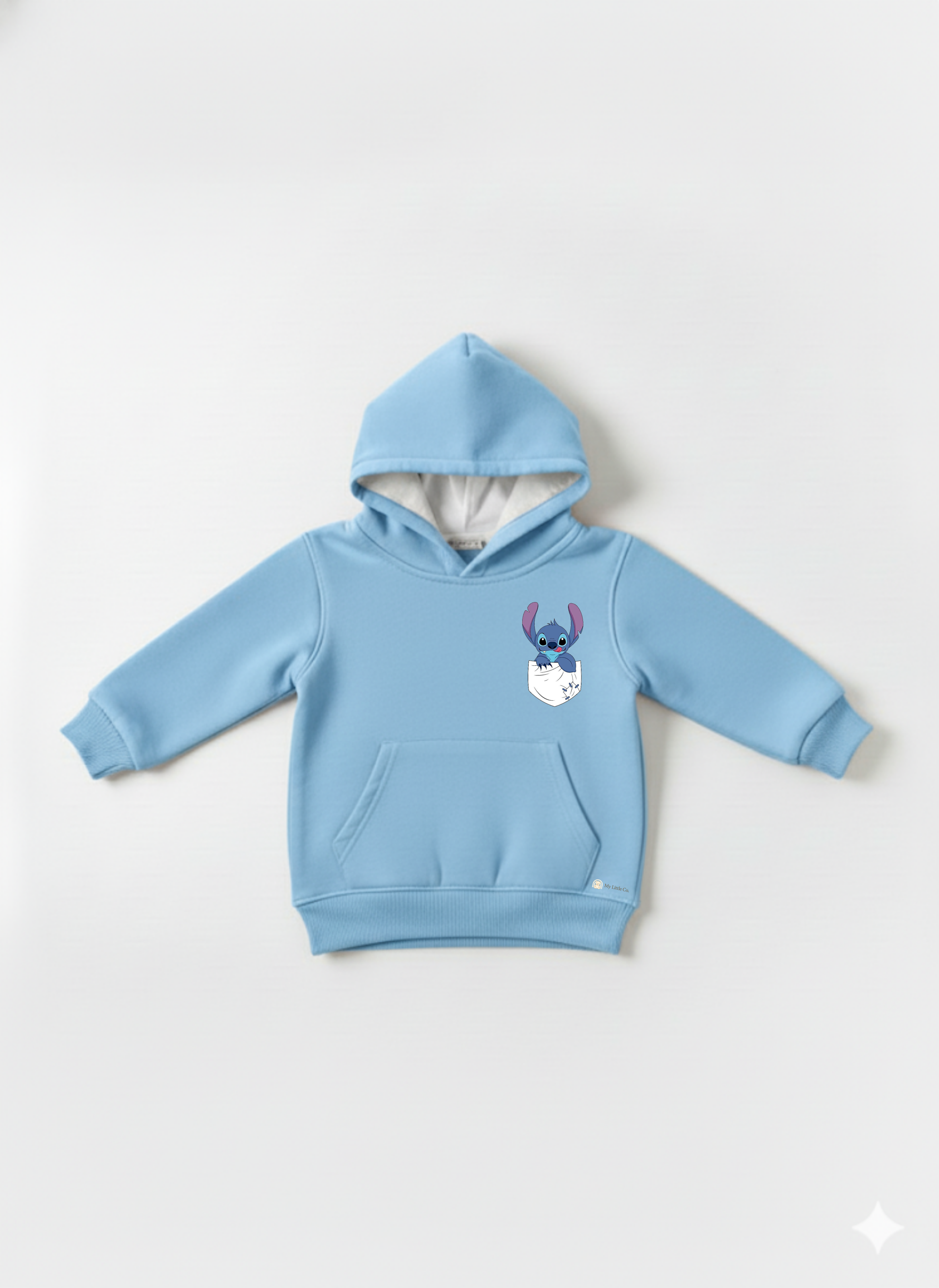 Sky Blue Baby Front Pocket Hoodie with Stitch Print – Cute Cartoon Sweatshirt My Little Co.