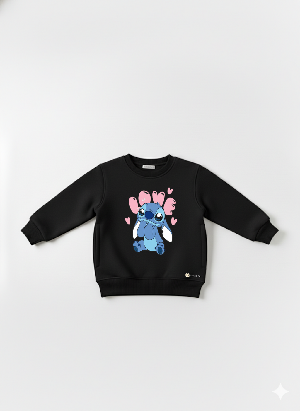 Black Crew Neck Baby Sweatshirt with Blue Stitch Print My Little Co.