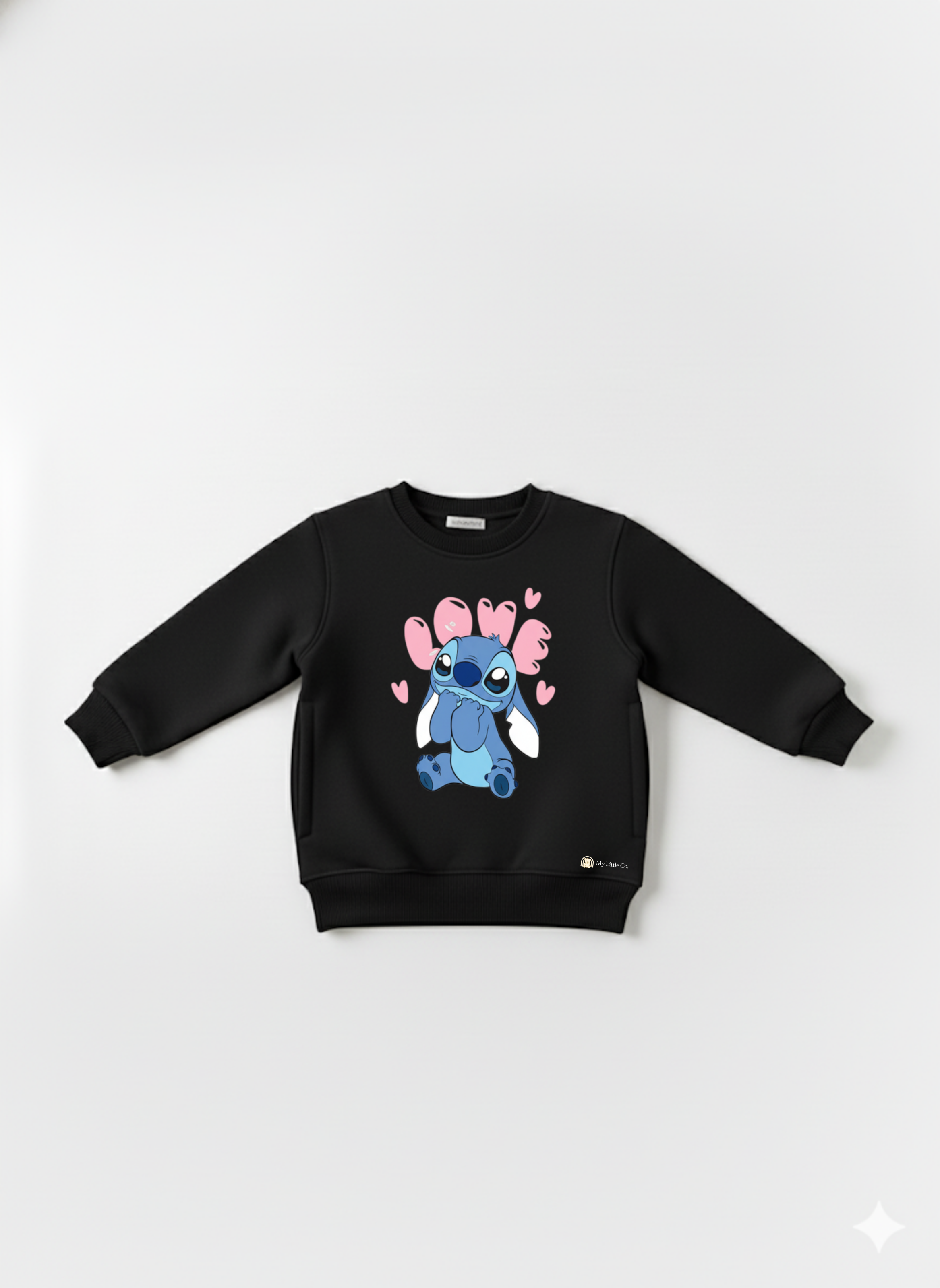 Black Crew Neck Baby Sweatshirt with Blue Stitch Print My Little Co.