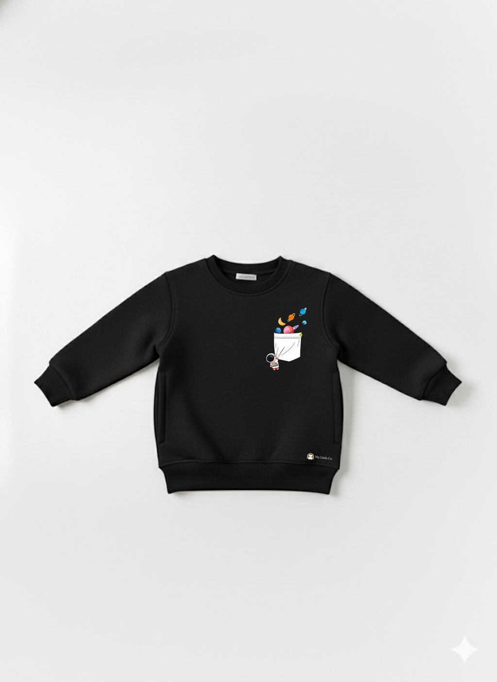 My Little Co. Black Kids Sweatshirt | Space Adventure Graphic Winter Wear My Little Co.