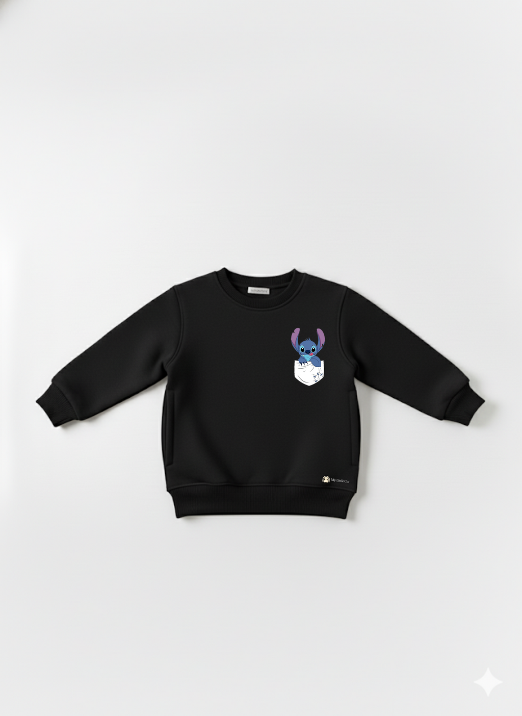 Black Baby Crew Neck Sweatshirt with Stitch Print My Little Co.