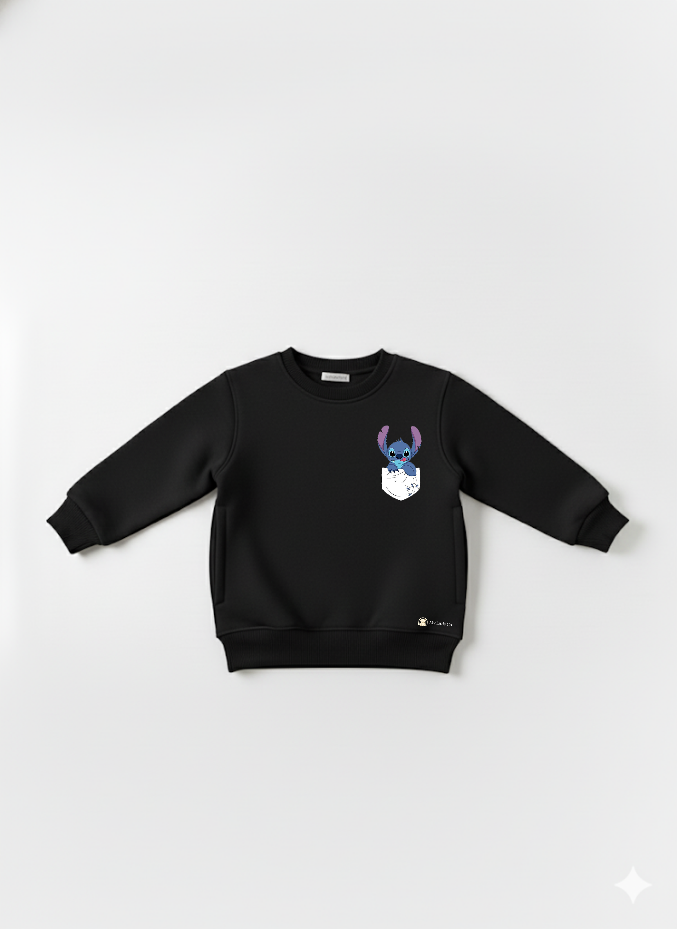 Black Baby Crew Neck Sweatshirt with Stitch Print My Little Co.