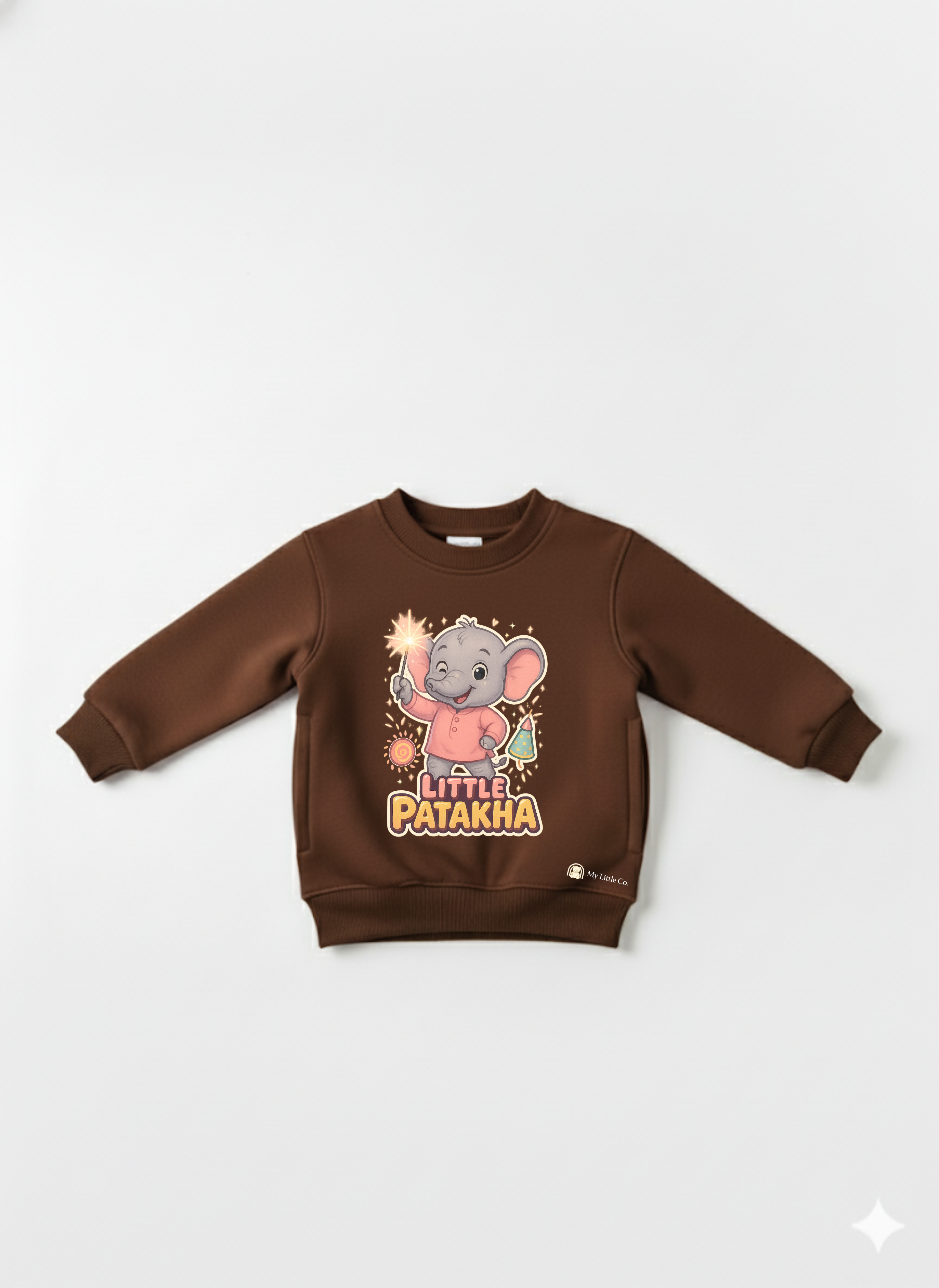 Coffee Little Patakha sweatshirt front view — DTF sticker design applied on order, non-toxic inks