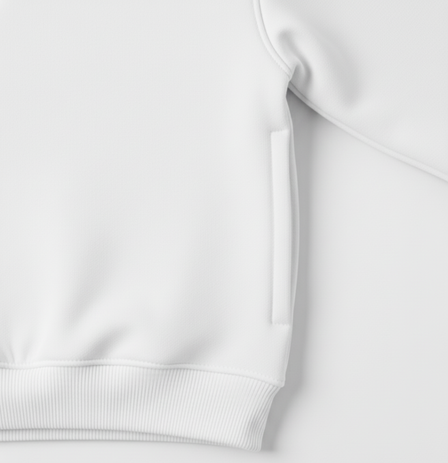 Close-up of soft bio-washed cotton fleece fabric — warm, breathable and gentle on skin