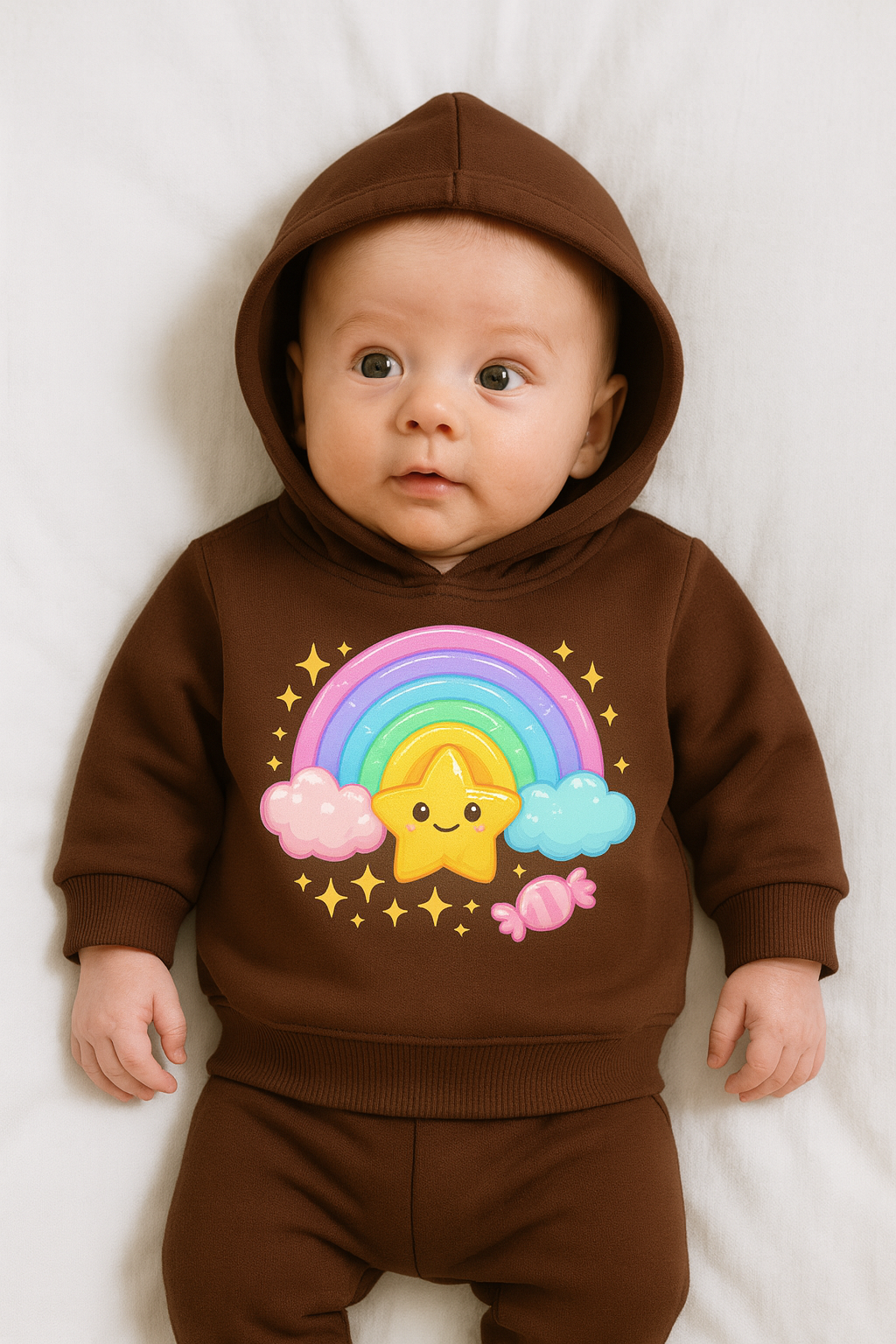 newborn hoodie 0–12 months organic combed fleece coffee