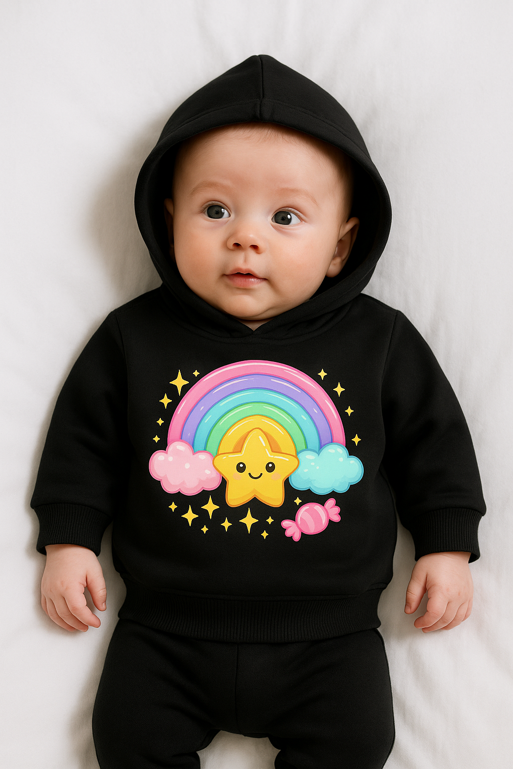 newborn hoodie 0–12 months soft cotton fleece black