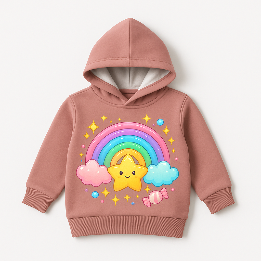 peach baby hoodie rainbow star dtf print my little co organic fleece