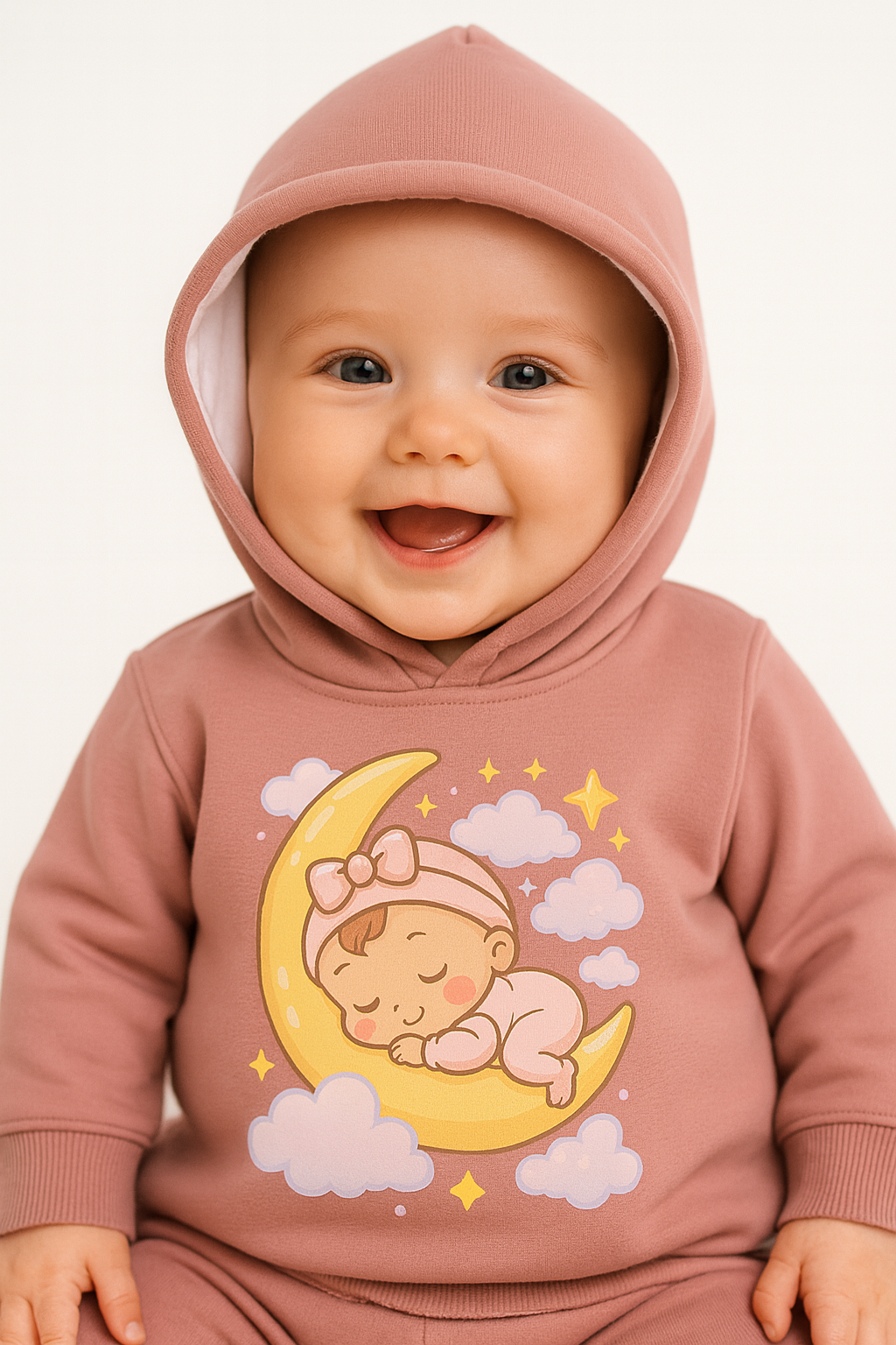 peach baby hoodie with moon dream dtf print