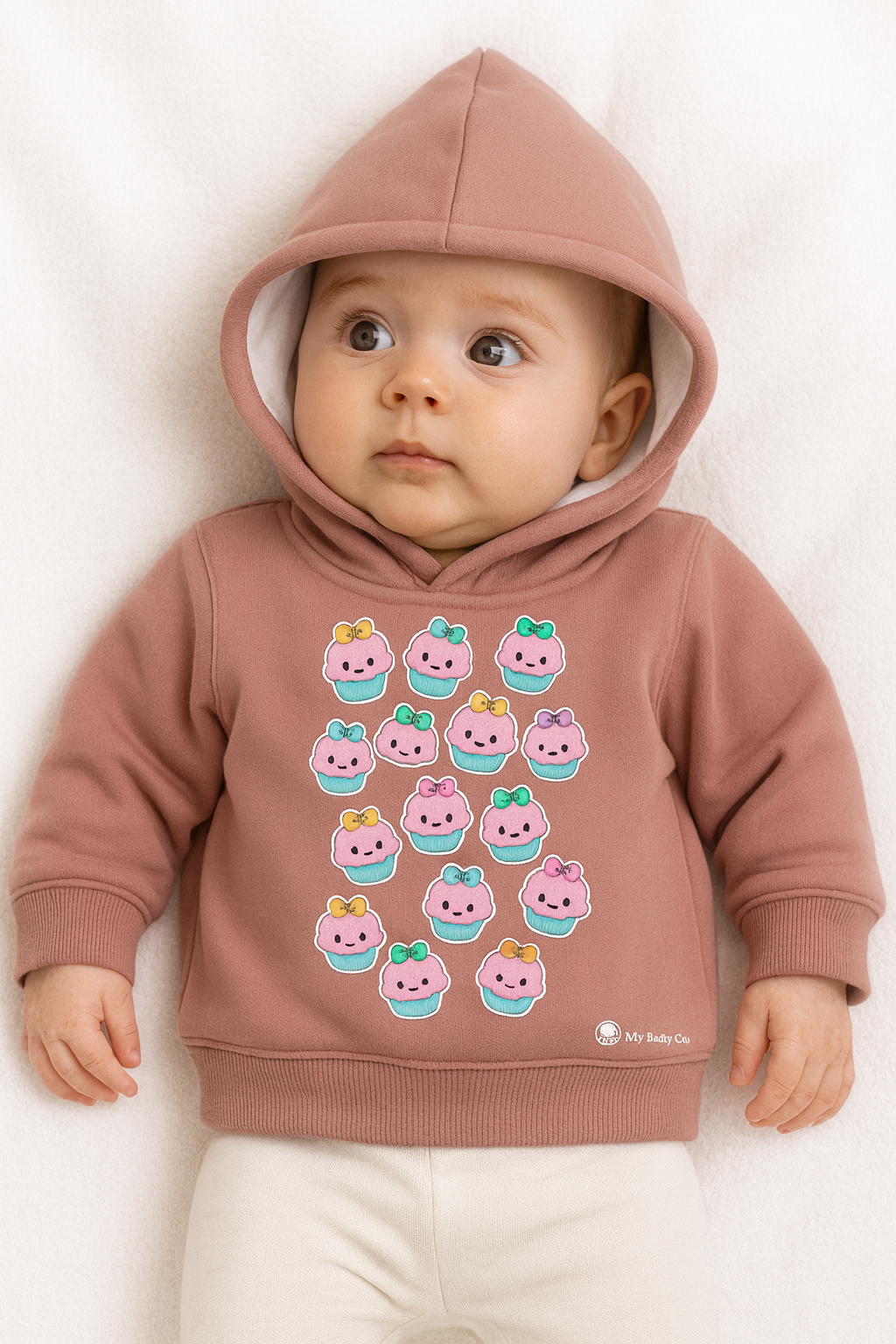 peach kids hoodie cupcake joy print bio washed organic fleece my little co