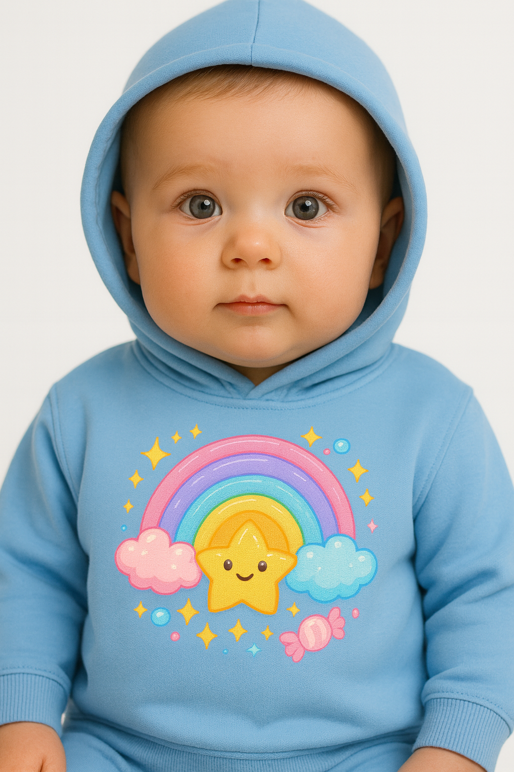 sky blue baby hoodie rainbow star dtf print my little co