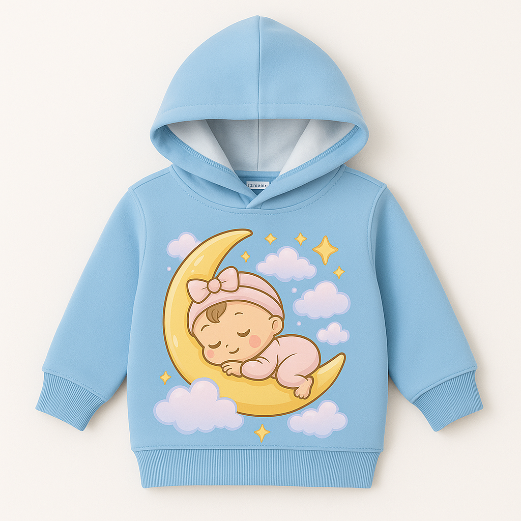 sky blue kids hoodie sleeping moon baby dtf